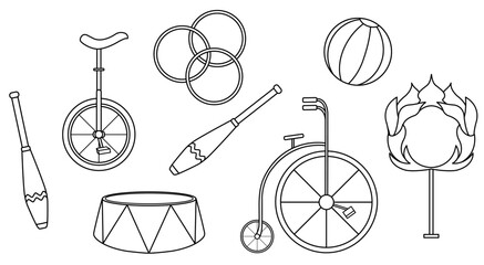 vector illustration set of circus equipment, accessories for circus, for circus performance, doodle and sketch © Svetlana Leuto