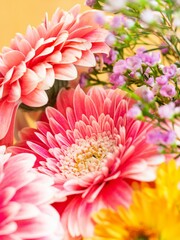 Closeup shot of a flower bouquet with vibrant colours