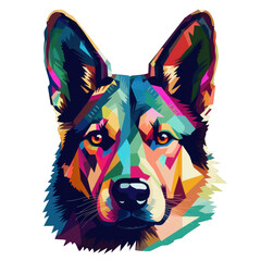 Bright multicolor polygonal muzzle of a dog, on transparent background, element for design, AI generative