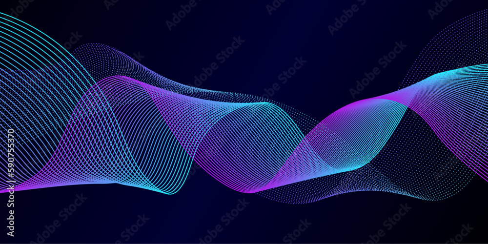 Fototapete vector wave lines smooth flowing dynamic blue gradient light isolated on black background for concep