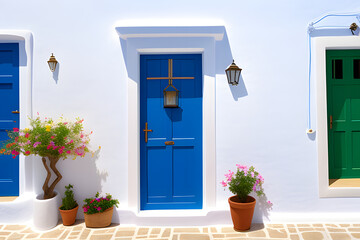 Fototapeta na wymiar The entrance of an old traditional house in Serifos island Cyclades Aegean Greece