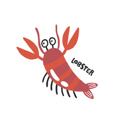 Lobster. Hand drawn vector cartoon illustration for kids. Amusing Sea Animal