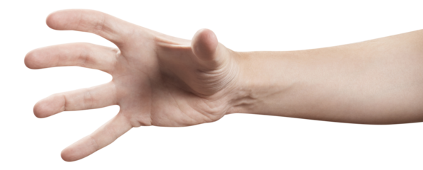 Male hand, holding something or catching or scratching or frightening or showing a zombie etc., cut out