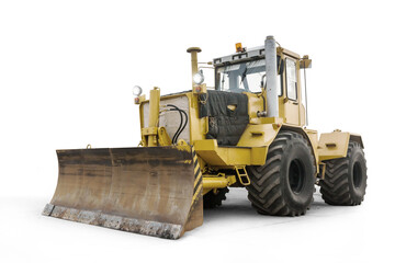 Fototapeta na wymiar Yellow heavy wheeled tractor isolated on transparent background