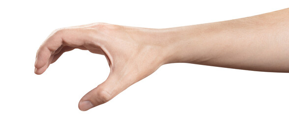 Male hand, holding something or catching or scratching or frightening or showing a zombie etc., cut...