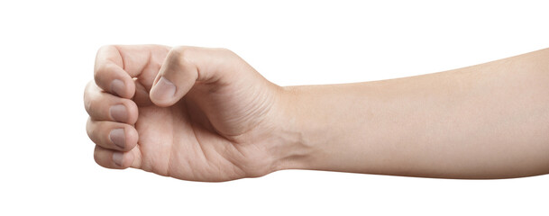 Male hand holding something, cut out