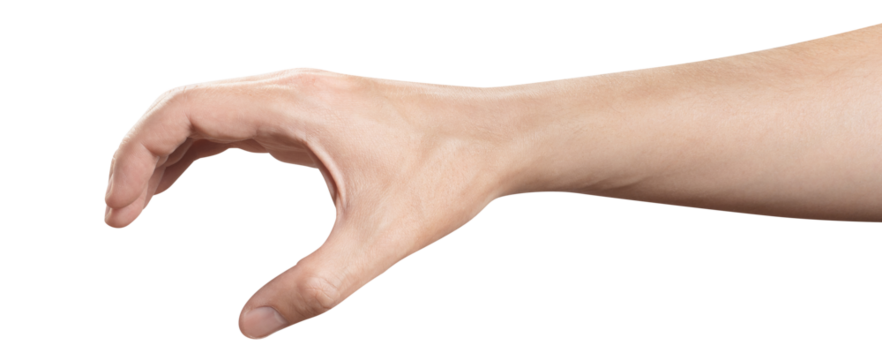 Male hand, holding something or catching or scratching or frightening or showing a zombie etc., cut out