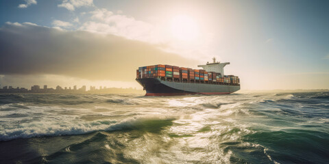 container ship on the high seas, cargo transportation, supply chains, containers, generative ai