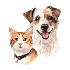  a dog and a cat are drawn in watercolors.  generative ai