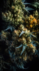 Naklejka na ściany i meble Cannabis bud on black background with copy space. Macro shot.