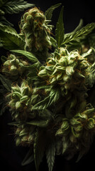 Fototapeta premium Cannabis buds on a black background. Cannabis flower bud.