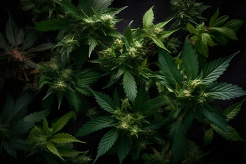 Cannabis buds on a black background. Cannabis flower bud.