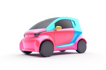Fototapeta na wymiar Cute minimalistic motern compact electro car 3d render illustration. Colorful vehicle on isolated background.