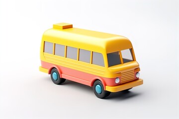 Fototapeta na wymiar Cute minimalistic retro yellow school bus 3d render illustration. vehicle on isolated background.