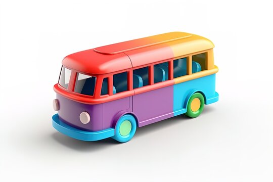 Cute minimalistic retro bus 3d render illustration. Colorful vehicle on isolated background.
