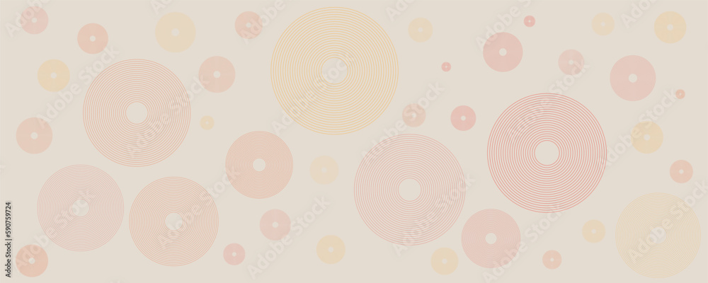 Wall mural light pink and brown minimal geometric pattern background with concentric circles, multi purpose tem