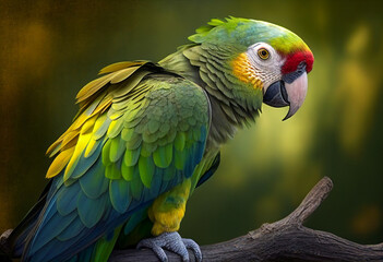 Obraz premium Bright parrot in the branches of a tree in the jungle. AI genarated