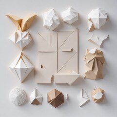 Colorful Paper craft beautiful abstract objects on a white background. Generative AI