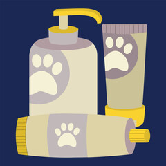Set of elements for animals, cats, dogs, shampoos.
