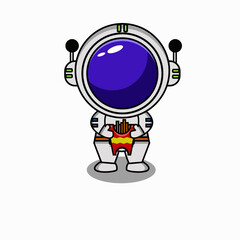 cute vector illustration of astronaut with fast food