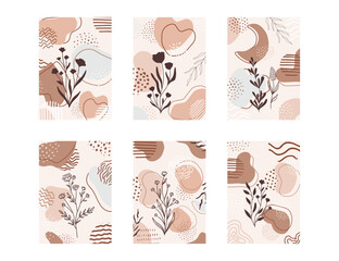 Set of compositions with leaves abstract and shapes, textures. Trendy collage for design in an ecological style. Abstract Plant Art design for print, cover, wallpaper.