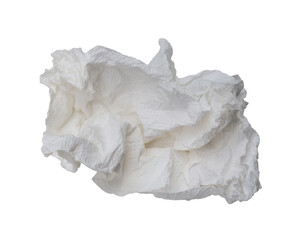 Obraz premium Single screwed or crumpled tissue paper or napkin in strange shape after use in toilet or restroom isolated on white background with clipping path in png format
