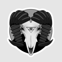 Vector image of a terrible demon with a ram's head. This can be used as a sticker, avatar, tattoo, game character, etc.