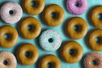 3D pink donut isolate on white