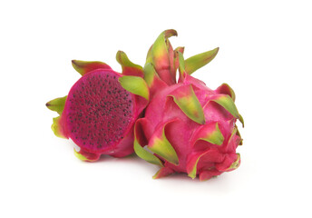 Fresh red dragon fruits isolated on white background