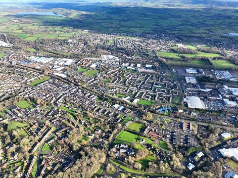 Aerial shot of the Cwmbran town in Wales on a sunny day