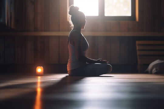 Finding Peace Within: Woman Meditating in Cross-Legged Yoga Pose