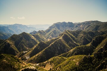 Fototapeta na wymiar Aerial shot of Copper Canyon with rocky mountains and ravines in Croatia