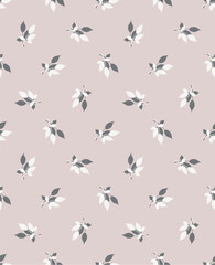 Fototapeta na wymiar Floral seamless pattern with white and dark leaves on light grey background. Leaf motifs scattered random. Good for wrapping paper, wallpaper, textile, card, web. Vector illustration.