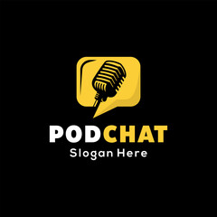 Podcast chat logo design template, bubble chat with podcast logo design