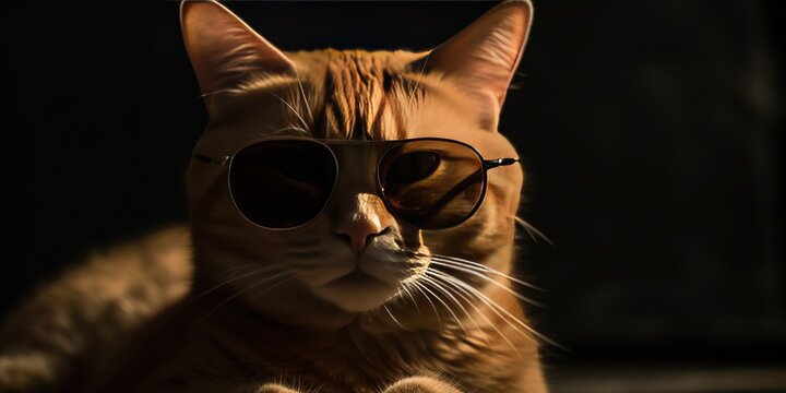 Closeup portrait of cool cat wearing sunglasses, generative ai