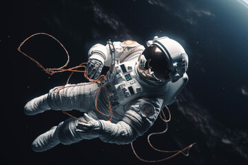 Astronaut in outer space in weightlessness. AI generated