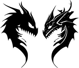 Fototapeta premium Dragons - Black and White Isolated Icon - Vector illustration