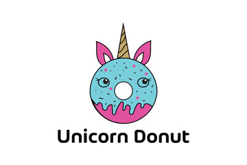 unicorn donut food item bakery product minimalist  logo design template