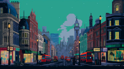 pixel art landscape london uk - obrazy, fototapety, plakaty