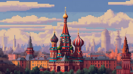 pixel art landscape moscow,russia - obrazy, fototapety, plakaty