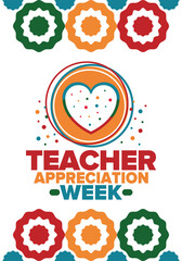 Teacher Appreciation Week in United States. Celebrated annual in May. In honour of teachers who hard work and teach our children. School and education. Student learning concept. Vector illustration
