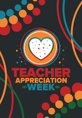 Teacher Appreciation Week in United States. Celebrated annual in May. In honour of teachers who hard work and teach our children. School and education. Student learning concept. Vector illustration