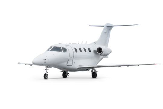White modern private jet isolated on transparent background