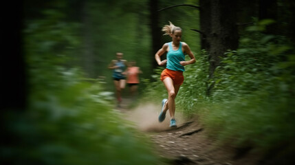fast with people in nature for training, extreme sports and motion blur