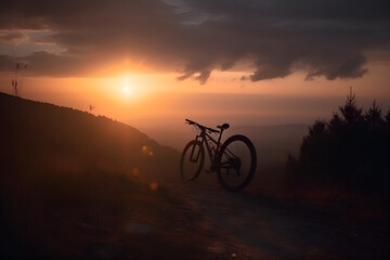 Naklejka na ściany i meble silhouette of a bike on sunset