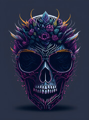 Dead Skull wearing trendy sunglasses. AI generated illustration