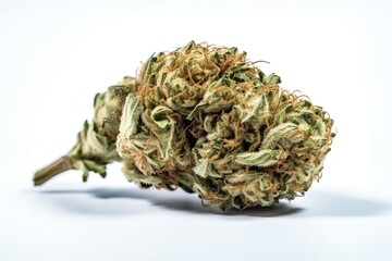 Cannabis for therapeutic and medicinal purposes depicted by a white background marijuana flower.