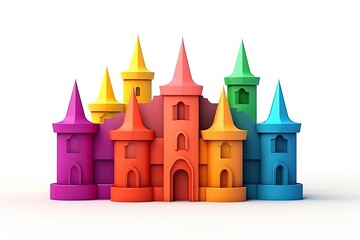 Fototapeta premium Cute colorful 3d castle render on isolated background.