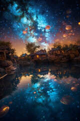 Fototapeta na wymiar Upside down fantasy floating world galaxies view in sky