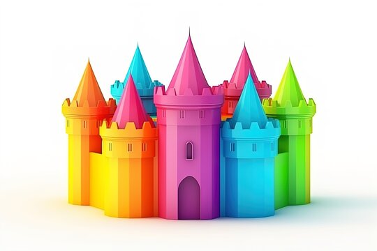 Cute colorful 3d castle render on isolated background.